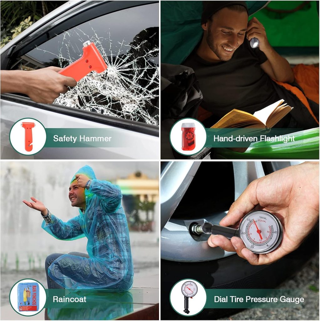 Car Roadside Emergency Kit, Auto Vehicle Safety Emergency Road Side Assistance Kits Essentials, Solenoid Starter Repair Kit with Jumper Cables, Safety Hammer, Reflective Warning Triangle Car Roadside Emergency Kit, Auto Vehicle Safety Emergency Road Side Assistance Kits Essentials, Solenoid Starter Repair Kit with Jumper Cables, Safety Hammer, Reflective Warning Triangle