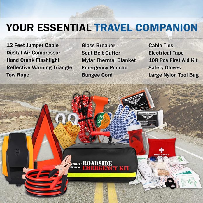 everlit-survival-car-emergency-kit-roadside-safety-tool-kit-with-glovesdigital-auto-air-compressor-tire-inflator-first-a