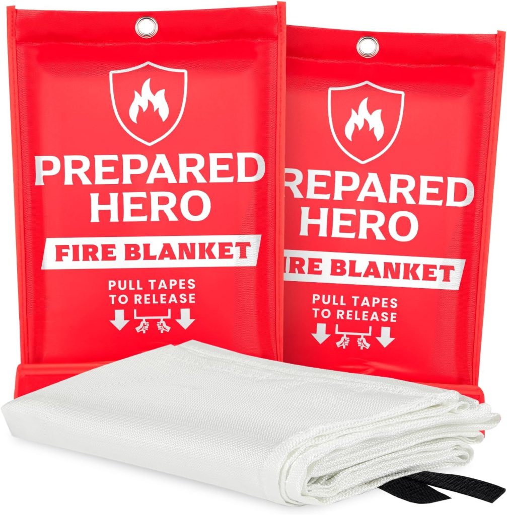Prepared Hero Emergency Fire Blanket - Pack - Fire Suppression for Kitchen, 40” x 40” Fiberglass Fire Blanket for Home Prepared Hero Emergency Fire Blanket - Pack - Fire Suppression for Kitchen, 40” x 40” Fiberglass Fire Blanket for Home
