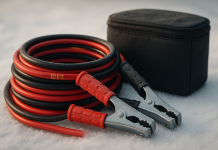 Roadside Car Emergency Kit, Winter Car Safety Kit with 10FT Jumper Cables, Tow Strap, Tool Kit, Reflective Warning Triangle, Road Trip Essentials, for New Drivers, Teens