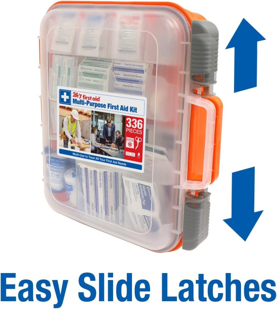 24/7 First Aid OSHA Compliant First aid Kit, All-Purpose 100-Person Emergency First Aid Kit for Business, Home, and Car in Plastic Case with Easy-Slide Latches, Pieces 24/7 First Aid OSHA Compliant First aid Kit, All-Purpose 100-Person Emergency First Aid Kit for Business, Home, and Car in Plastic Case with Easy-Slide Latches, Pieces