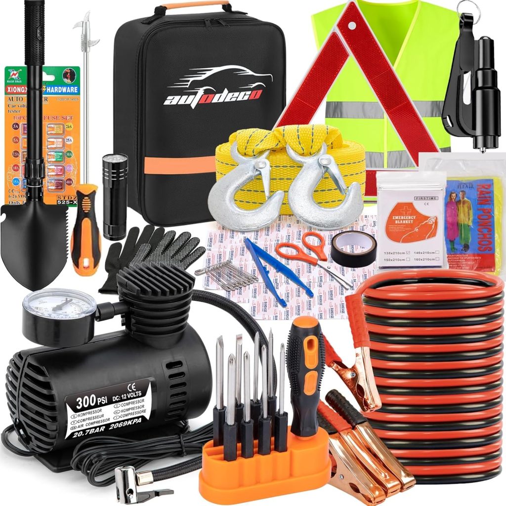 Car Emergency Roadside Assistance Kit with Jumper Cables Tire Inflator Automotive Kit for Car Vehicle Car Emergency Roadside Assistance Kit with Jumper Cables Tire Inflator Automotive Kit for Car Vehicle