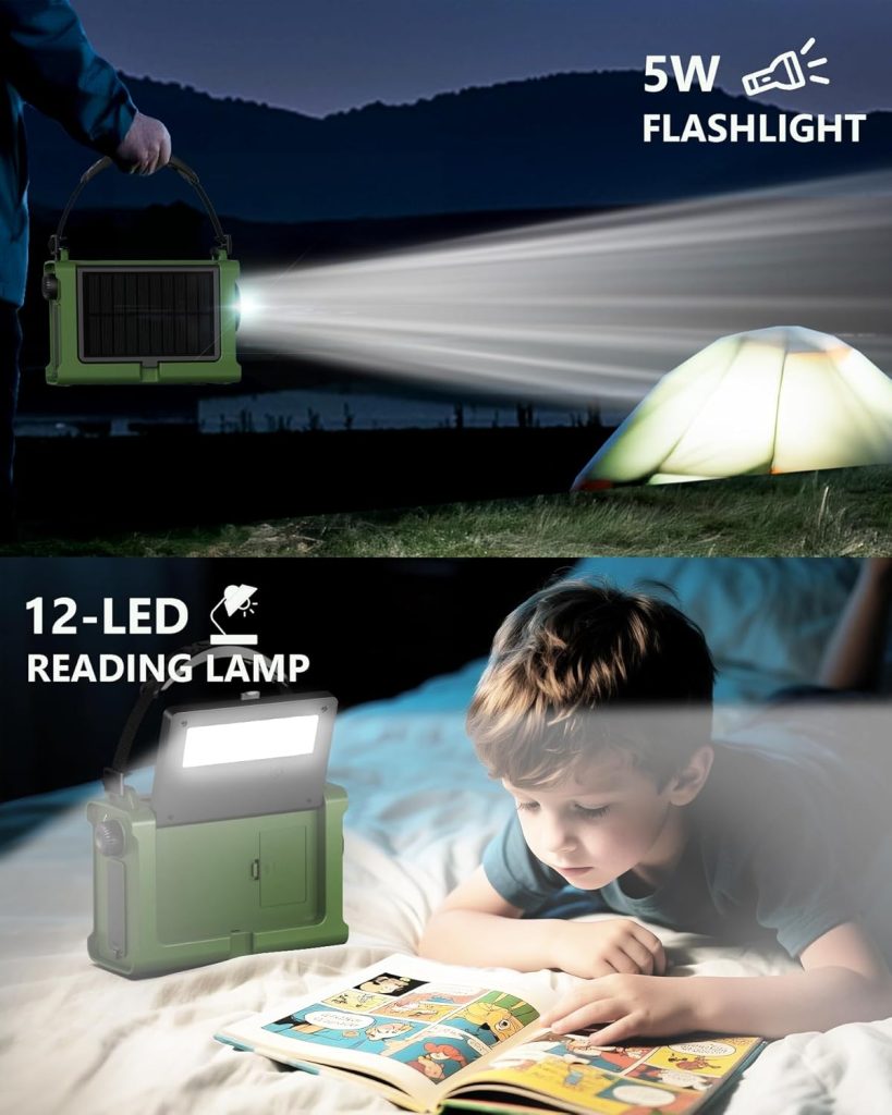 Emergency Weather Radio with Large Solar Panel, Efficient Hand Crank Real 12000mAh Battery | AM/FM/NOAA Bands, LED Flashlight, Reading Lamp, SOS Alarm Phone Charger for Camping Emergencies Emergency Weather Radio with Large Solar Panel, Efficient Hand Crank Real 12000mAh Battery | AM/FM/NOAA Bands, LED Flashlight, Reading Lamp, SOS Alarm Phone Charger for Camping Emergencies