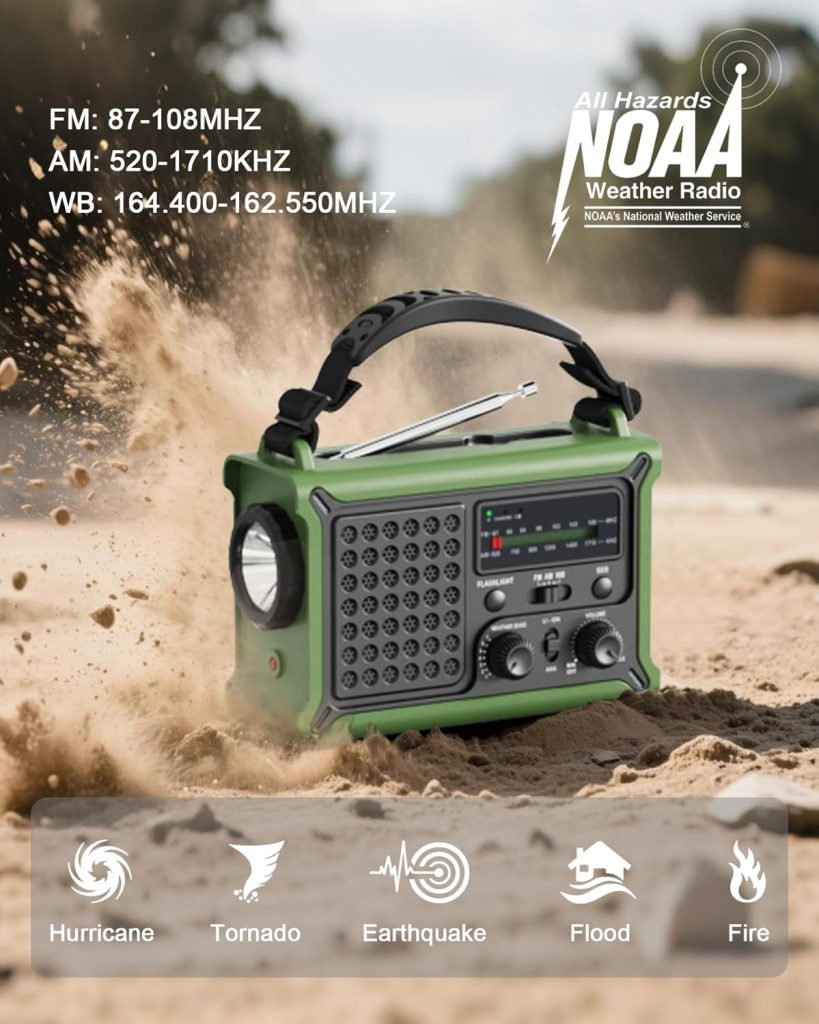 Emergency Weather Radio with Large Solar Panel, Efficient Hand Crank Real 12000mAh Battery | AM/FM/NOAA Bands, LED Flashlight, Reading Lamp, SOS Alarm Phone Charger for Camping Emergencies Emergency Weather Radio with Large Solar Panel, Efficient Hand Crank Real 12000mAh Battery | AM/FM/NOAA Bands, LED Flashlight, Reading Lamp, SOS Alarm Phone Charger for Camping Emergencies