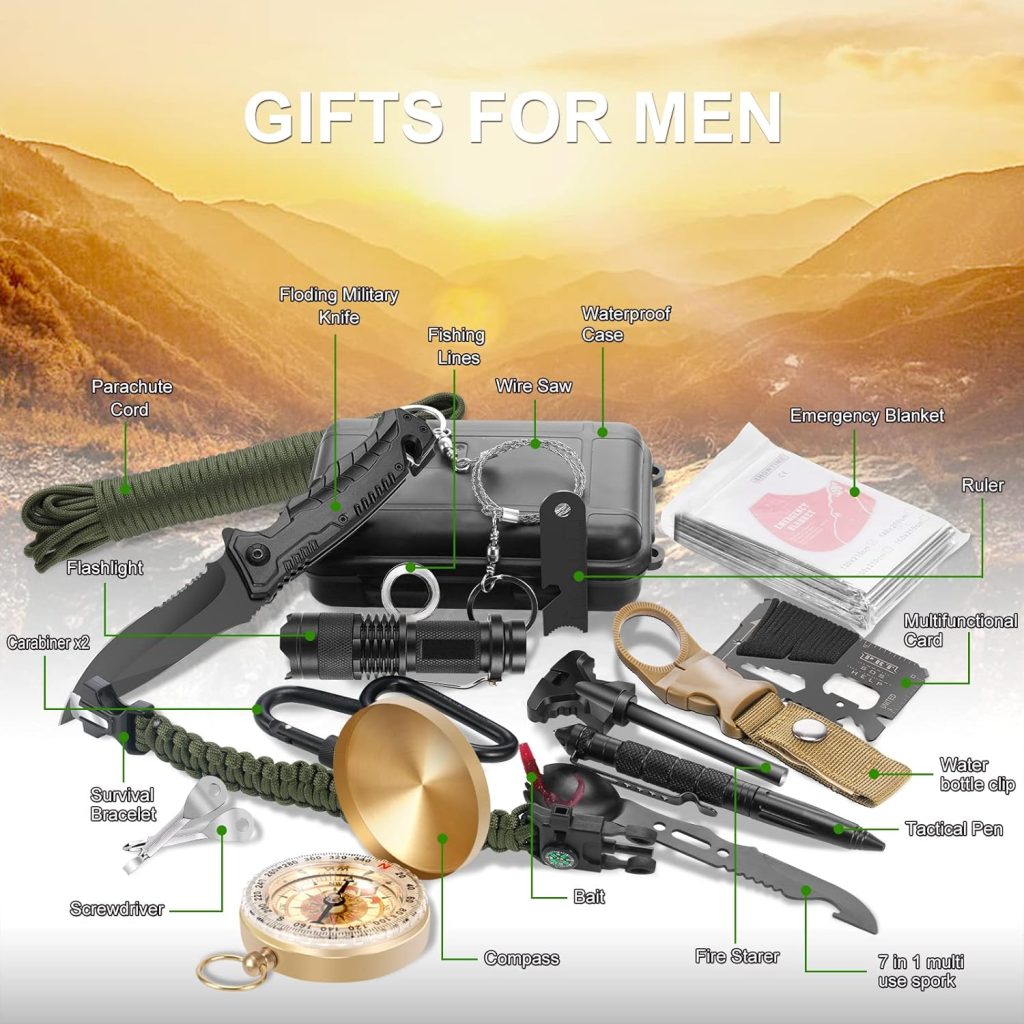 Gifts for Men Christmas Emergency Survival Kit, in Professional Survival Gear Equipment Tools First Aid Supplies for SOS Emergency Tactical Hiking Hunting Disaster Camping Adventure Gifts for Men Christmas Emergency Survival Kit, in Professional Survival Gear Equipment Tools First Aid Supplies for SOS Emergency Tactical Hiking Hunting Disaster Camping Adventure