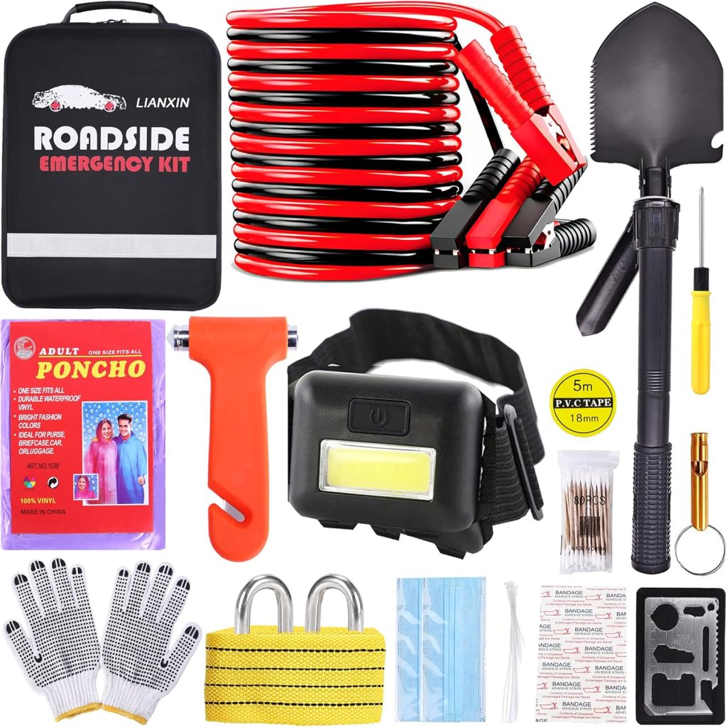 LIANXIN Emergency Car Kit - Premium Roadside Assistance Kit for Cars with Jumper Cables, Headlamp, Folding Shovel Tow Strap All-in-One Vehicle Safety Kits for Winter, Travel, Survival (Men Women) LIANXIN Emergency Car Kit - Premium Roadside Assistance Kit for Cars with Jumper Cables, Headlamp, Folding Shovel Tow Strap All-in-One Vehicle Safety Kits for Winter, Travel, Survival (Men Women)