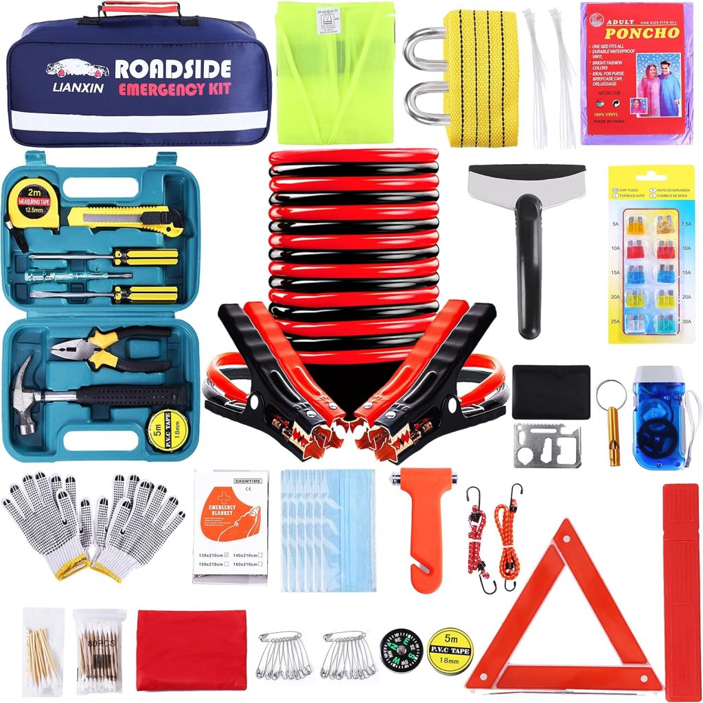 LIANXIN Emergency Car Kit - Premium Roadside Assistance Kit for Cars with Jumper Cables, Headlamp, Folding Shovel Tow Strap All-in-One Vehicle Safety Kits for Winter, Travel, Survival (Men Women) LIANXIN Emergency Car Kit - Premium Roadside Assistance Kit for Cars with Jumper Cables, Headlamp, Folding Shovel Tow Strap All-in-One Vehicle Safety Kits for Winter, Travel, Survival (Men Women)