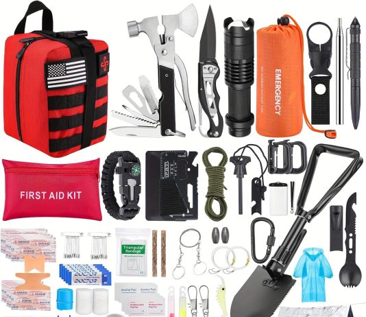 Survival Kit, 252Pcs Survival Gear First Aid Kit with Molle System Compatible Bag and Emergency Tent, Emergency Kit for Earthquake, Outdoor Adventure, Hiking, Hunting, Gifts for Men Women