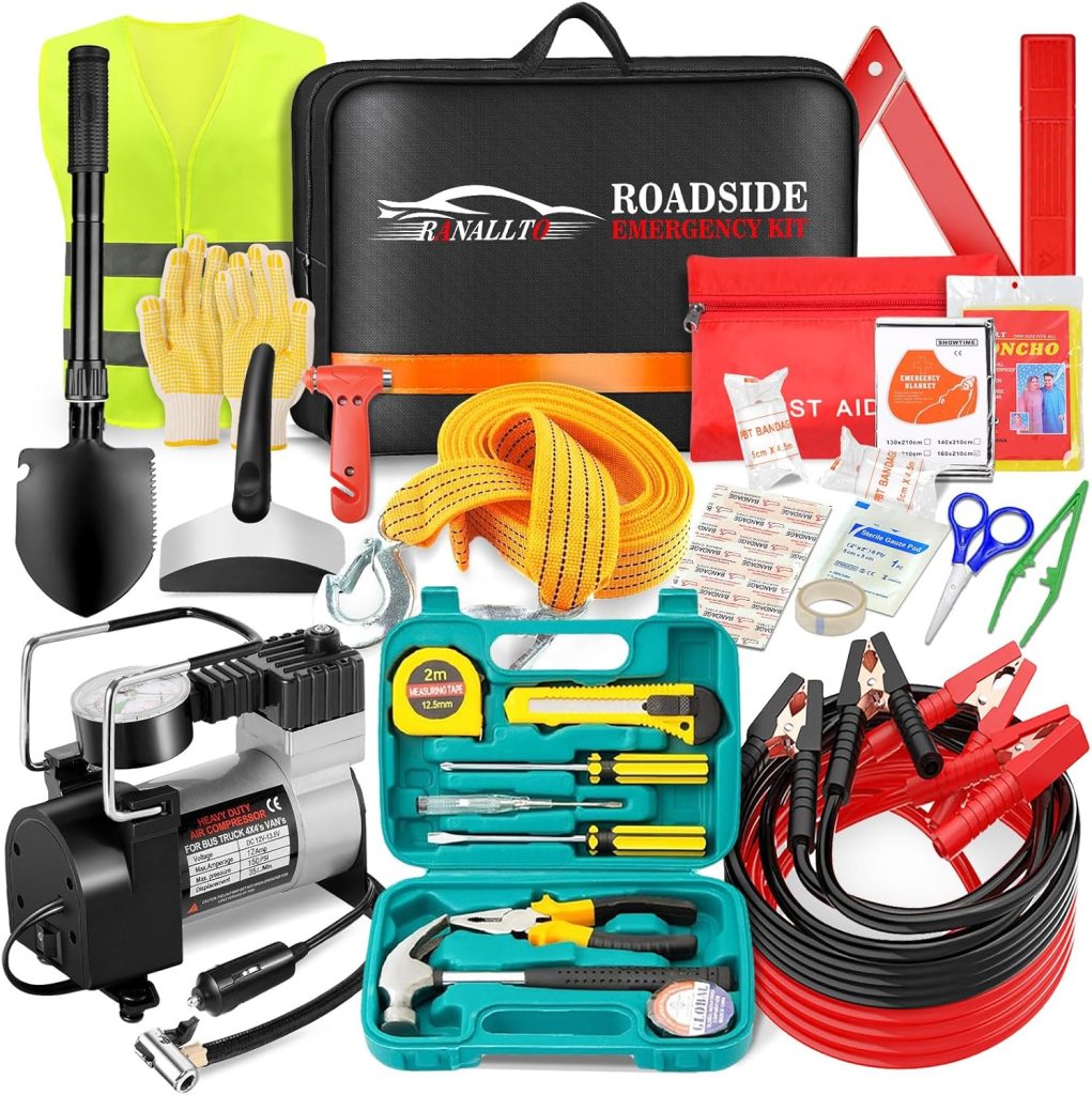 Car Emergency Roadside Kit,Vehicles Truck Road Side Safety Tool Kit with Air Compressor,Women Men Auto Winter Essentials Assistance Survival Kit with Jumper Cables First Aid Kit Blanket Shovel Car Emergency Roadside Kit,Vehicles Truck Road Side Safety Tool Kit with Air Compressor,Women Men Auto Winter Essentials Assistance Survival Kit with Jumper Cables First Aid Kit Blanket Shovel