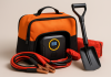 Car Emergency Safety Kit Bag with Digital Air Compressor,Jumper Cables,First Aid Kit, Winter Vehicle Roadside Safety Kit with Detachable Snow Shovel, for Women, Men, Teen Home |