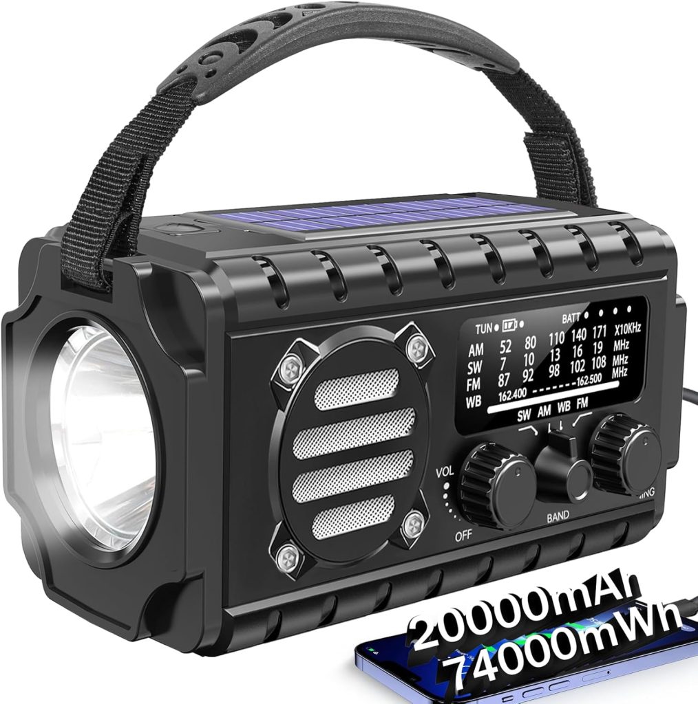 Emergency Radio Hand Crank Solar, AM/FM/SW NOAA Weather Radio Built-in 20000mah Large Battery Powered,Type-C Charger,Flashlight, Reading Light,SOS, Compact Portable for Camping/Emergencies Emergency Radio Hand Crank Solar, AM/FM/SW NOAA Weather Radio Built-in 20000mah Large Battery Powered,Type-C Charger,Flashlight, Reading Light,SOS, Compact Portable for Camping/Emergencies