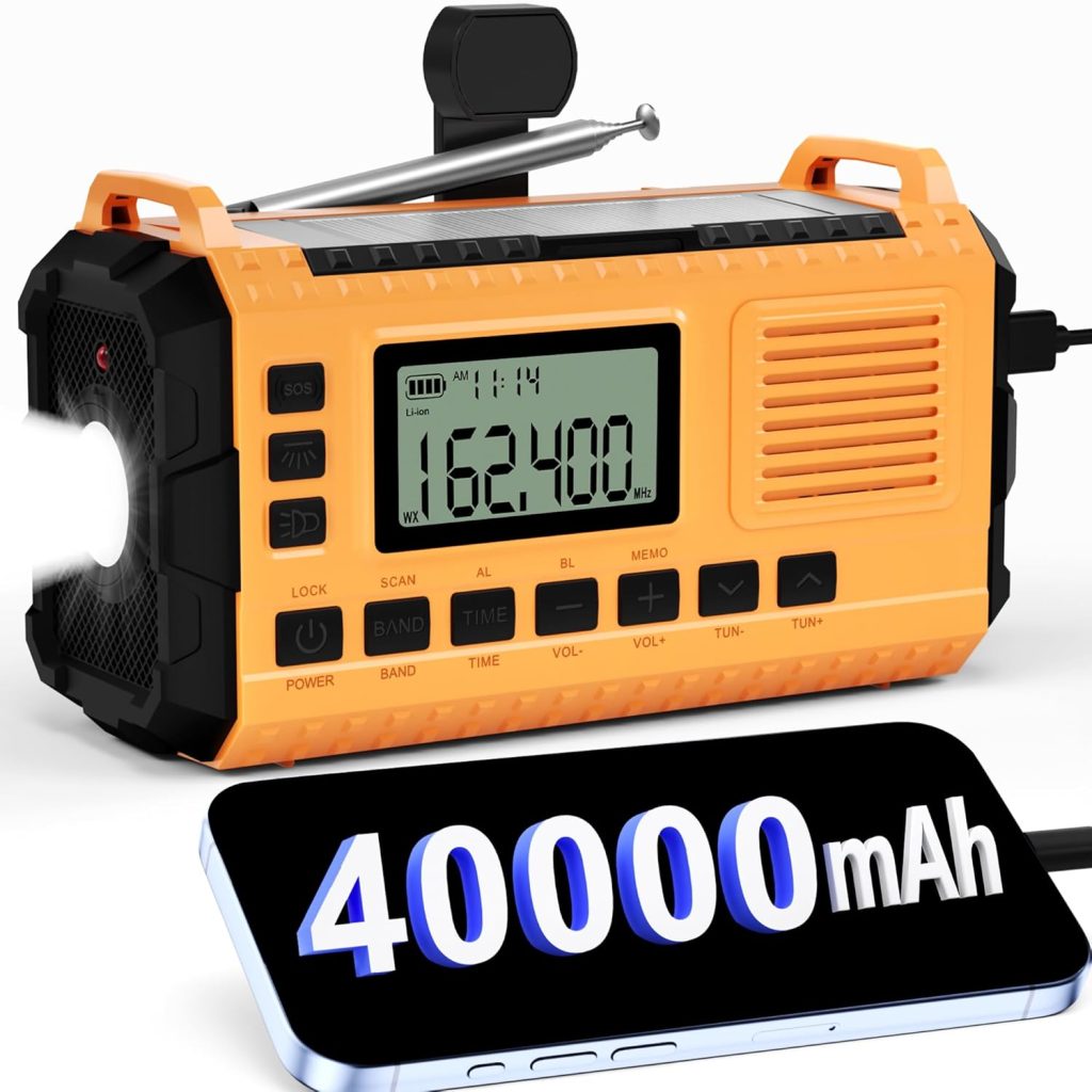 Emergency Weather Radio - AM/FM/NOAA Hand Crank Radio with 15W Fast Charge, 40000mAh Portable Solar Power Bank, Multi-Function Flashlight SOS Alarm for Outdoor Indoor Emergencies (Orange) Emergency Weather Radio - AM/FM/NOAA Hand Crank Radio with 15W Fast Charge, 40000mAh Portable Solar Power Bank, Multi-Function Flashlight SOS Alarm for Outdoor Indoor Emergencies (Orange)