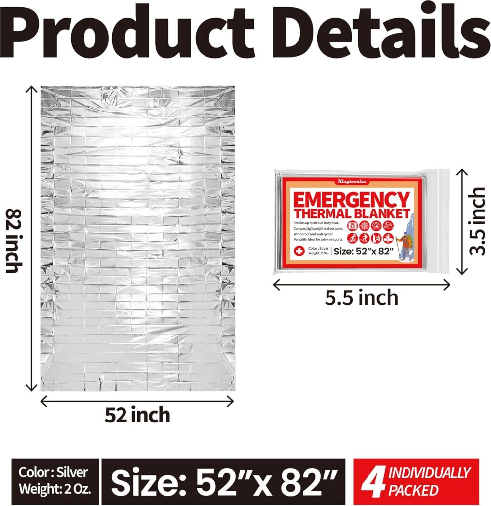 Emergency Thermal Blanket, 4-Pack, Mylar Space Blanket Survival Kit Emergency Thermal Blanket, 4-Pack, Mylar Space Blanket Survival Kit