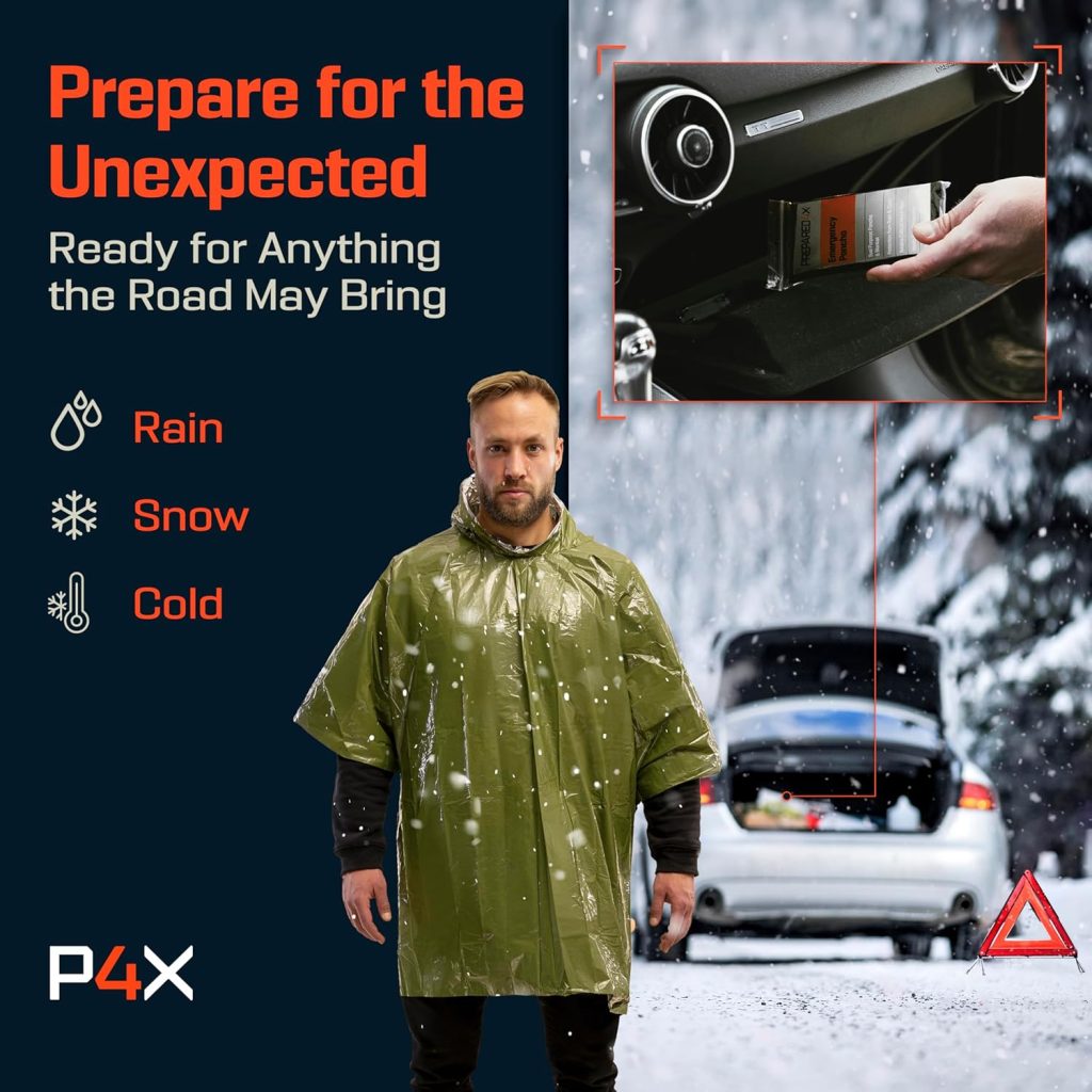 PREPARED4X Emergency Mylar Poncho – Survival Rain Poncho with Hood – Lightweight, Compact, Reusable Emergency Blanket Poncho for Hiking, Camping, Thermal Gear, Car Kit, Outdoors PREPARED4X Emergency Mylar Poncho – Survival Rain Poncho with Hood – Lightweight, Compact, Reusable Emergency Blanket Poncho for Hiking, Camping, Thermal Gear, Car Kit, Outdoors