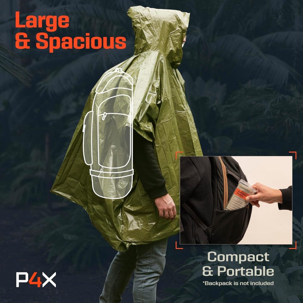 PREPARED4X Emergency Mylar Poncho – Survival Rain Poncho with Hood – Lightweight, Compact, Reusable Emergency Blanket Poncho for Hiking, Camping, Thermal Gear, Car Kit, Outdoors PREPARED4X Emergency Mylar Poncho – Survival Rain Poncho with Hood – Lightweight, Compact, Reusable Emergency Blanket Poncho for Hiking, Camping, Thermal Gear, Car Kit, Outdoors