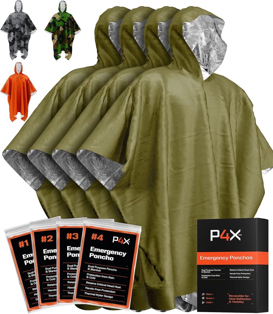 PREPARED4X Emergency Mylar Poncho – Survival Rain Poncho with Hood – Lightweight, Compact, Reusable Emergency Blanket Poncho for Hiking, Camping, Thermal Gear, Car Kit, Outdoors PREPARED4X Emergency Mylar Poncho – Survival Rain Poncho with Hood – Lightweight, Compact, Reusable Emergency Blanket Poncho for Hiking, Camping, Thermal Gear, Car Kit, Outdoors