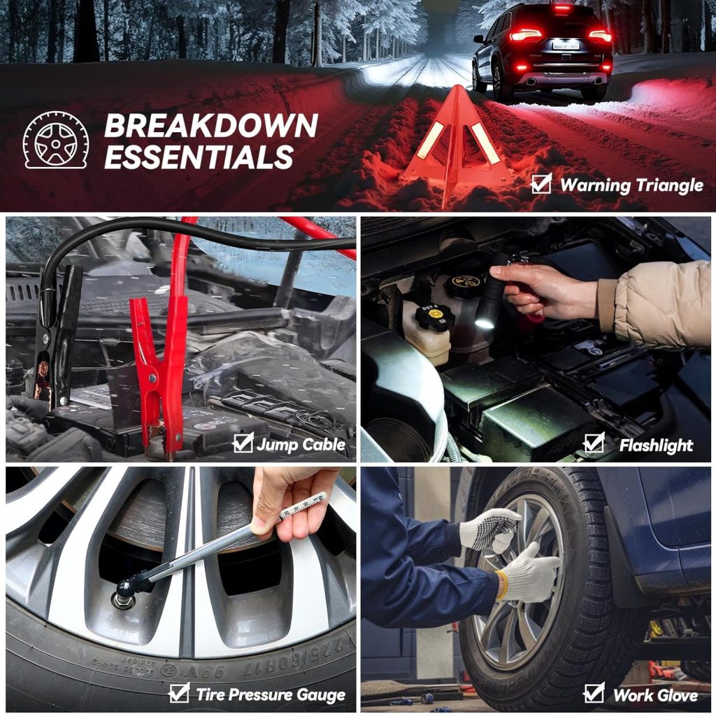 VCANENERGY Car Emergency Kit with Jumper Cable, First Aid Kit, Winter Travel Assistance with Detachable Snow Shovel, Safety Emergency Kit for Cars, Trucks VCANENERGY Car Emergency Kit with Jumper Cable, First Aid Kit, Winter Travel Assistance with Detachable Snow Shovel, Safety Emergency Kit for Cars, Trucks