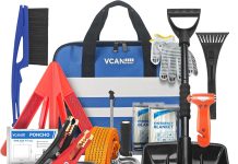 VCANENERGY Car Emergency Kit with Jumper Cable, First Aid Kit, Winter Travel Assistance with Detachable Snow Shovel, Safety Emergency Kit for Cars, Trucks