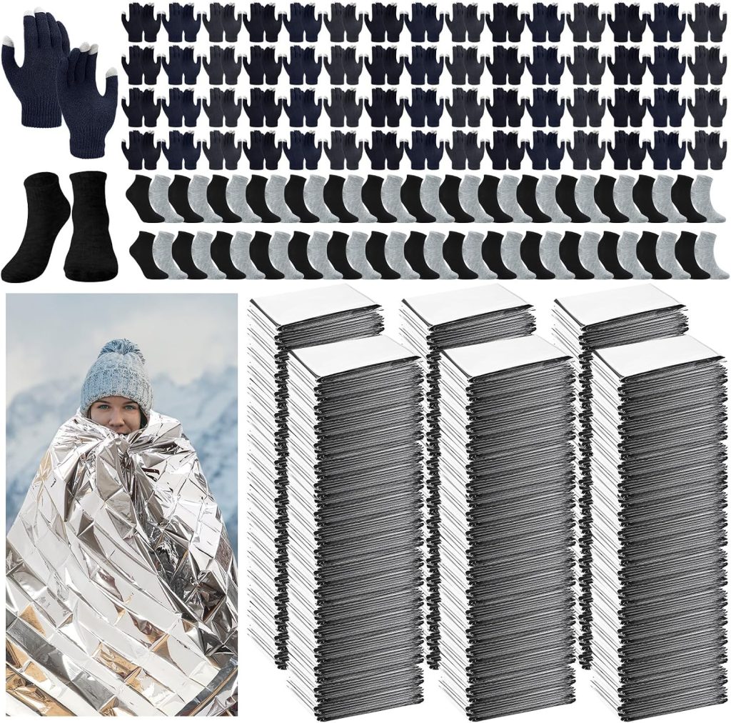 180 Pcs Bulk Emergency Blankets Winter Socks Gloves, Classic Colors review | Vanessa Davison 180 Pcs Bulk Emergency Blankets Winter Socks Gloves, Classic Colors