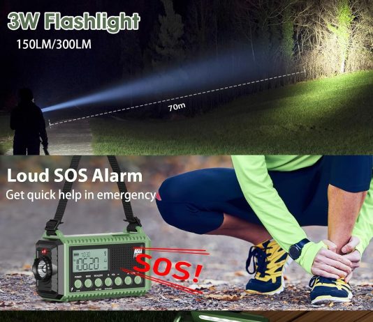 Emergency Weather Radio, Hand Crank 12000mAh Battery Powered Auto Alert NOAA Radio,130H Runtime, LCD Digital Display, SOS