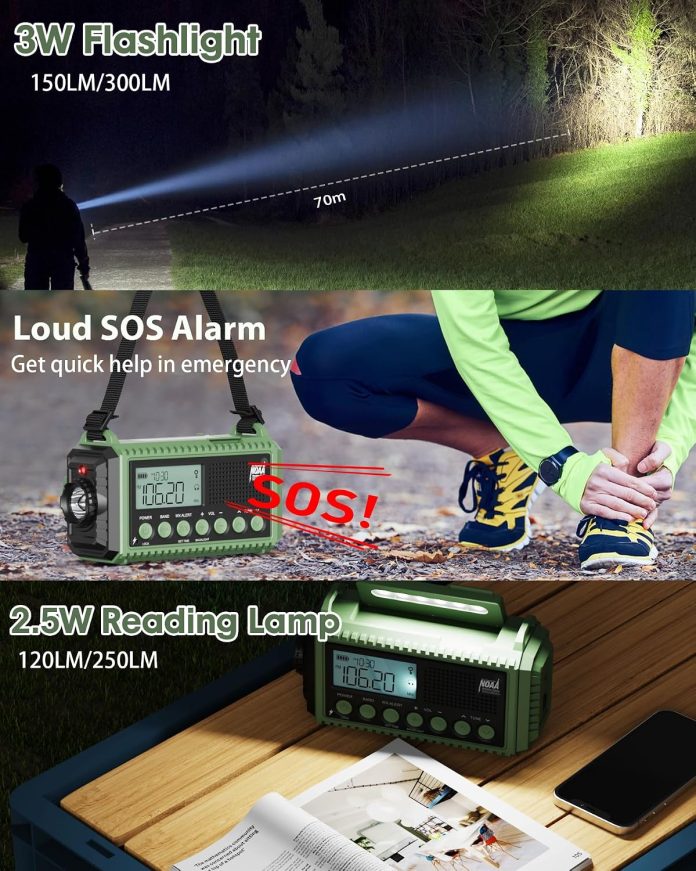 Emergency Weather Radio, Hand Crank 12000mAh Battery Powered Auto Alert NOAA Radio,130H Runtime, LCD Digital Display, SOS Emergency Weather Radio, Hand Crank 12000mAh Battery Powered Auto Alert NOAA Radio,130H Runtime, LCD Digital Display, SOS